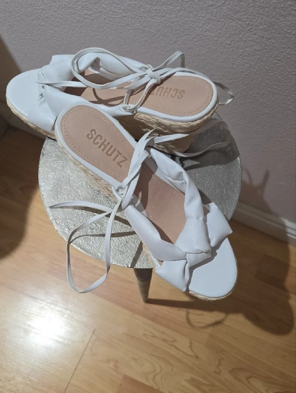 SCHUTZ White Braided Espadrille Wedge Sandals